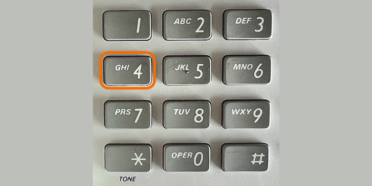 Panasonic phone keypad with button 4 highlighted