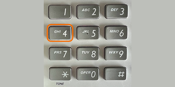 Panasonic phone keypad with button 4 highlighted