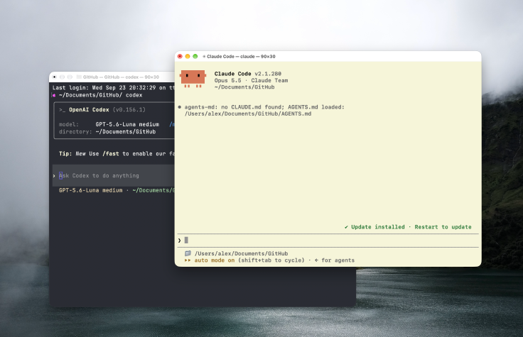 Terminal windows with color-coded AI agent profiles