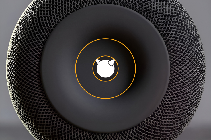 FreeBSD logo on the HomePod with orange guides showing the same center-mass approach